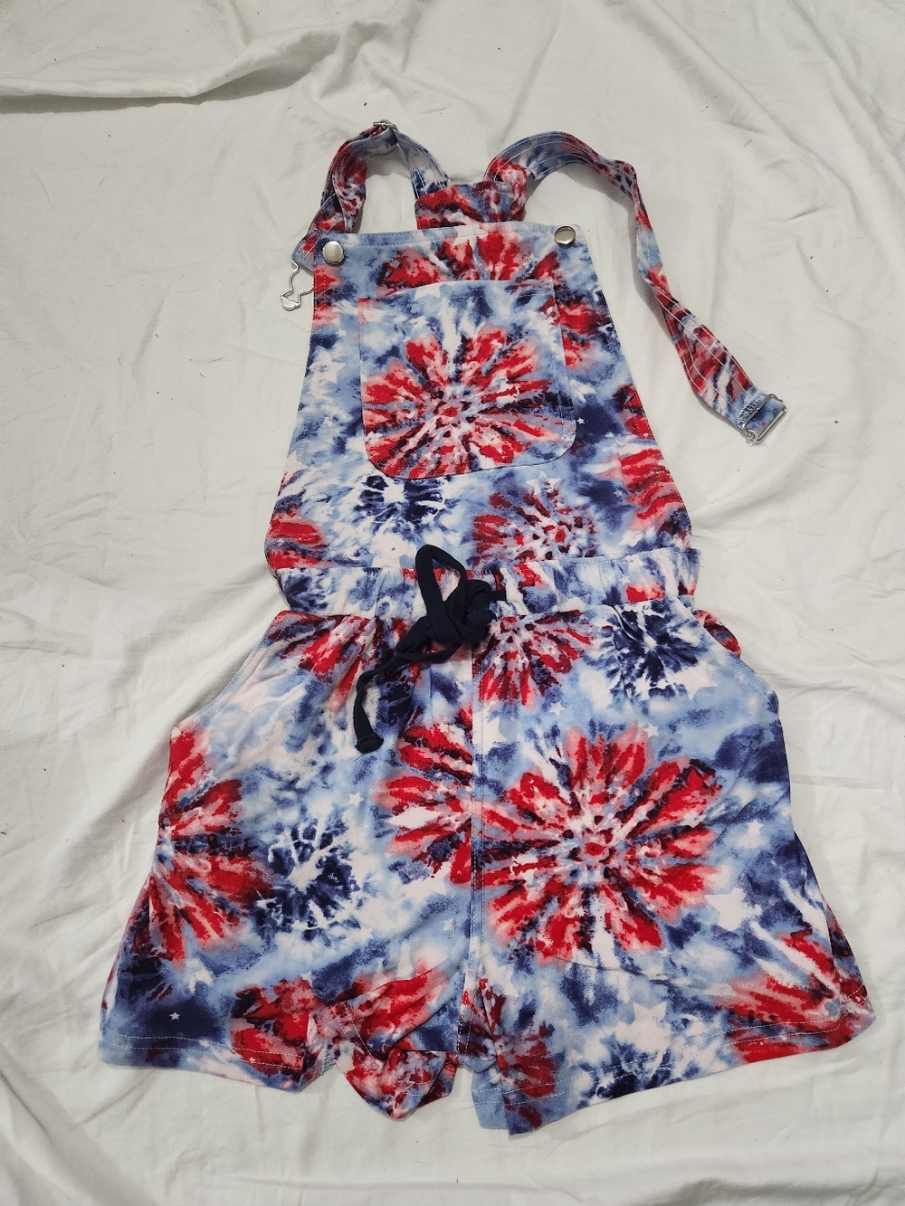 No Boundaries Tie Dye Romper Size 3-5 Red White Blue Overall  Adjustable Strap